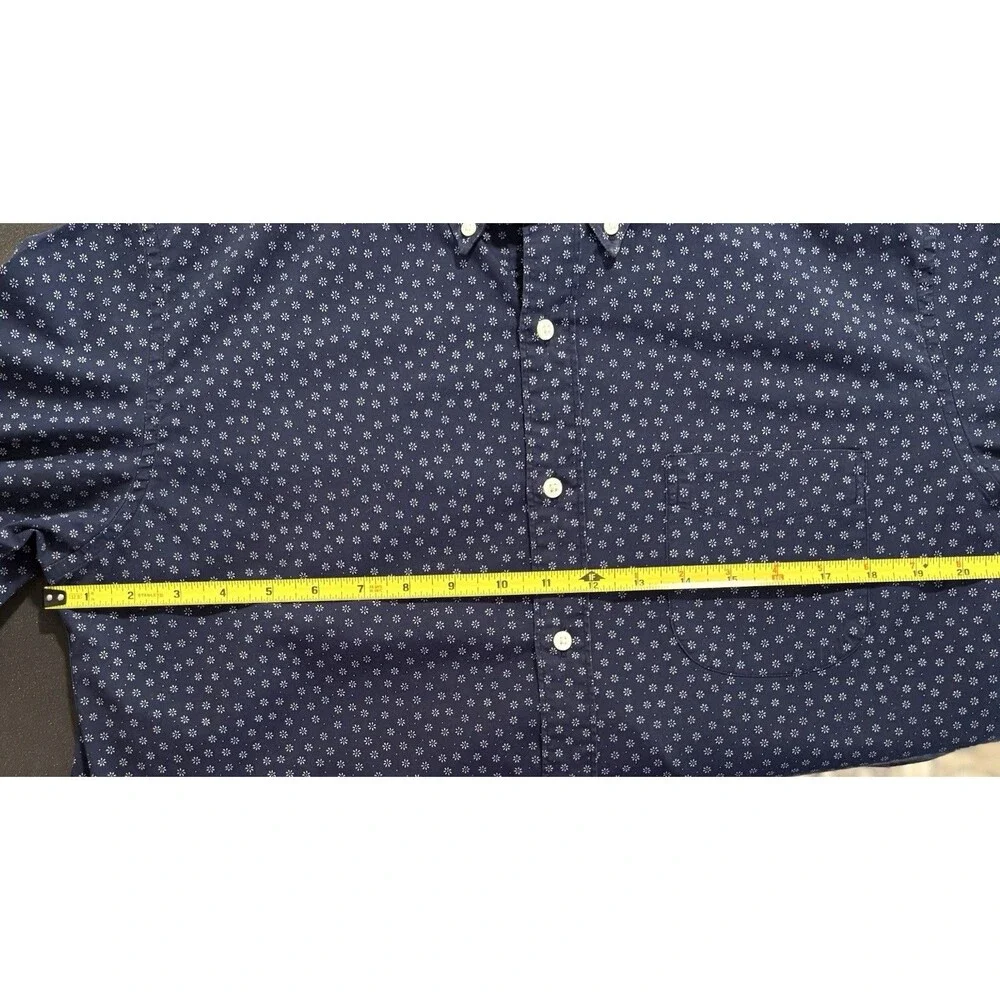 J Crew Men’s Button Down Long Sleeve Shirt Blue With White Flowers Size Large